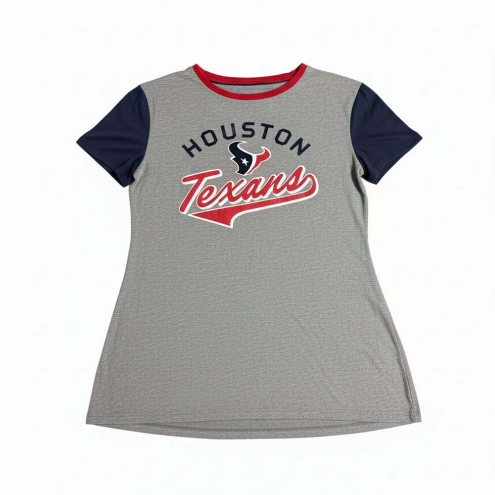 NFL Women’s Houston Texans Short Sleeve Crew Split Hem Neck Gray T-Shirt Small